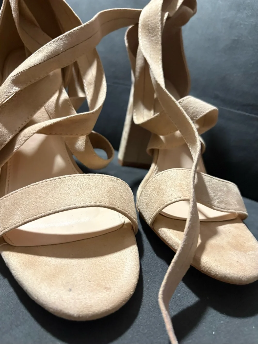 Carcuume Strappy Women Chunky  High Heels Sandals Lace up Nude Block Heel,Ellery